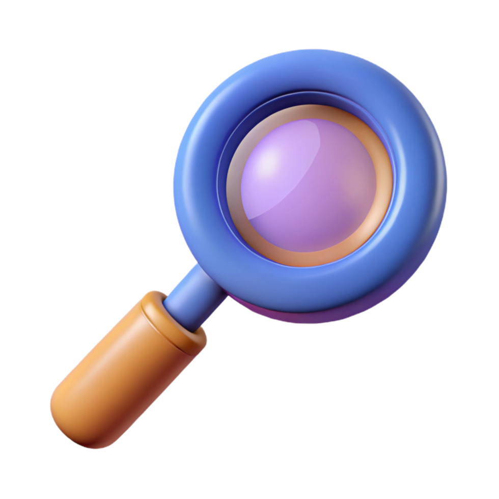 sumptuous memorable A single, stylized magnifying glass with a distorted lens. NO BACKGROUND with Transparent Background. png