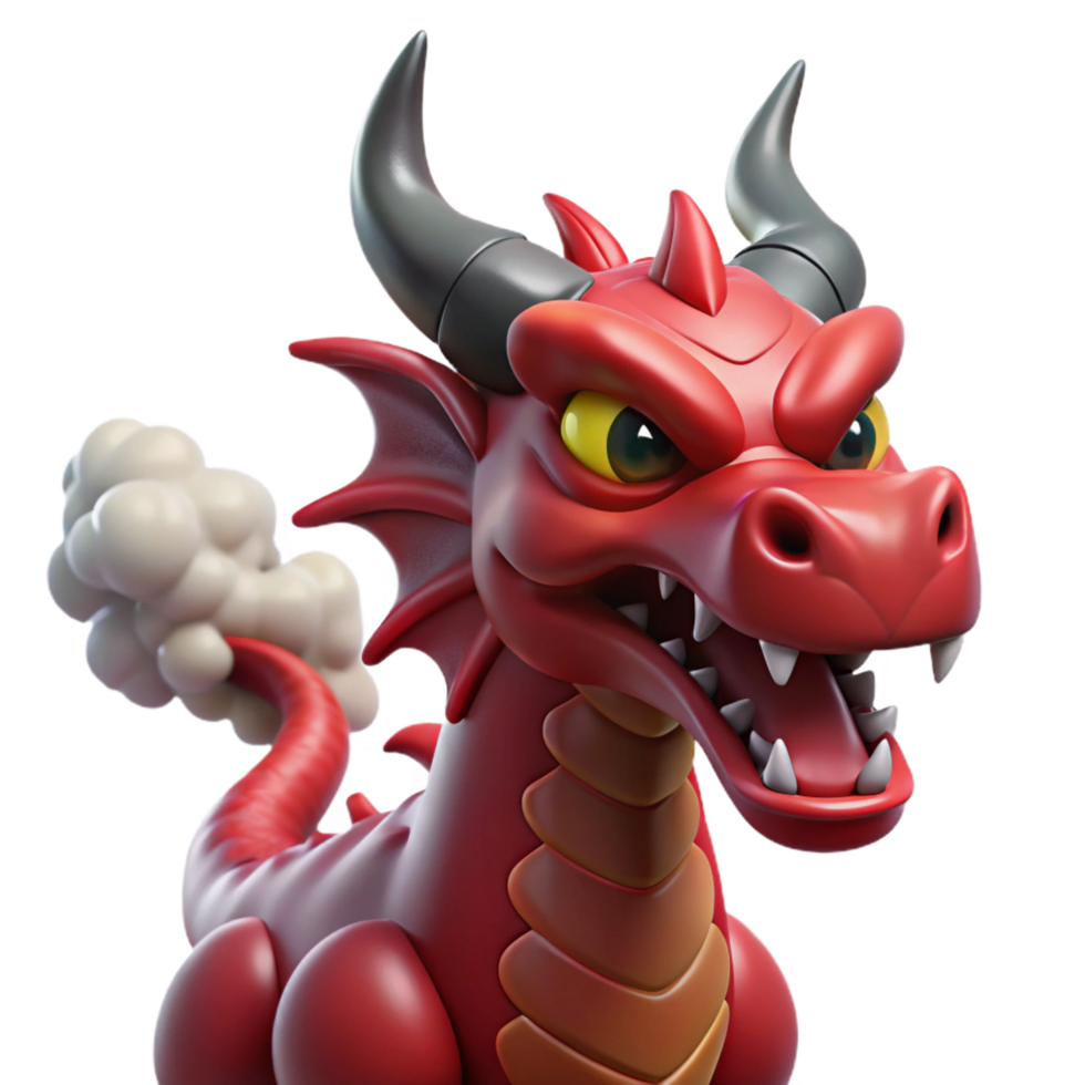 vibrant passionate baroque A fearsome dragon with crimson scales and smoke billowing from its nostrils. NO BACKGROUND with Transparent Background. impeccable png