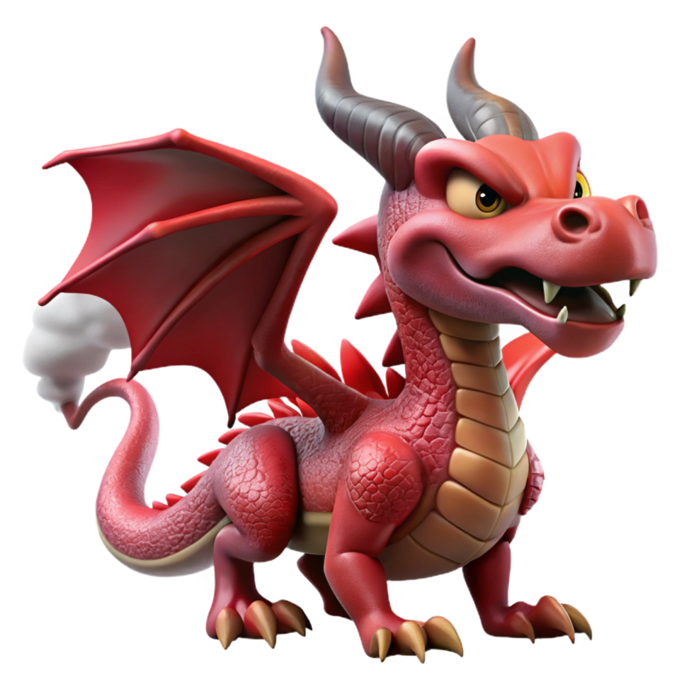 picturesque notable A fearsome dragon with crimson scales and smoke billowing from its nostrils. NO BACKGROUND with Transparent Background. png