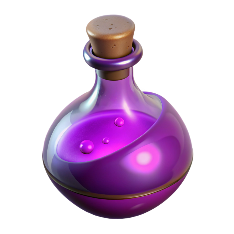 serene coastal A single, glowing potion bottle filled with swirling purple liquid. NO BACKGROUND with Transparent Background. authentic png