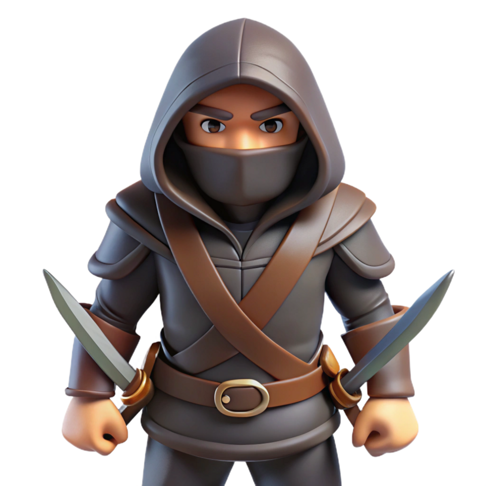 timeless futuristic A hooded assassin with twin daggers strapped to their thighs. NO BACKGROUND with Transparent Background. sharp png