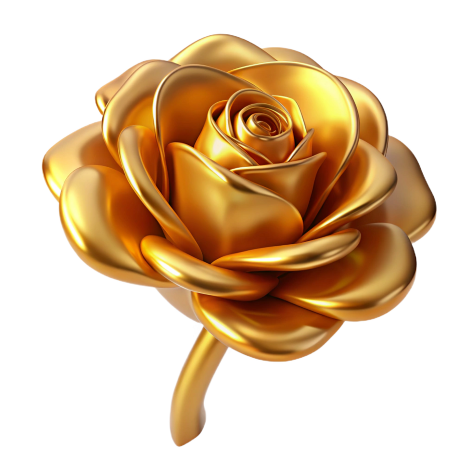pristine rare A single, perfect rose made of pure gold. NO BACKGROUND with Transparent Background. png