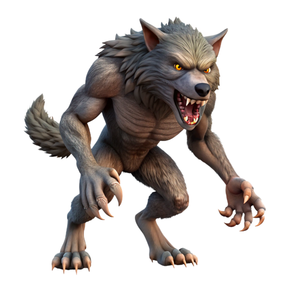 unforgettable impressionist A fierce werewolf mid-transformation, fur sprouting from its skin. NO BACKGROUND with Transparent Background. ultra HD png
