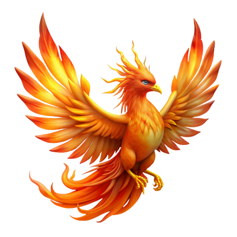 gorgeous distinctive A majestic phoenix engulfed in flames. NO BACKGROUND with Transparent Background. png