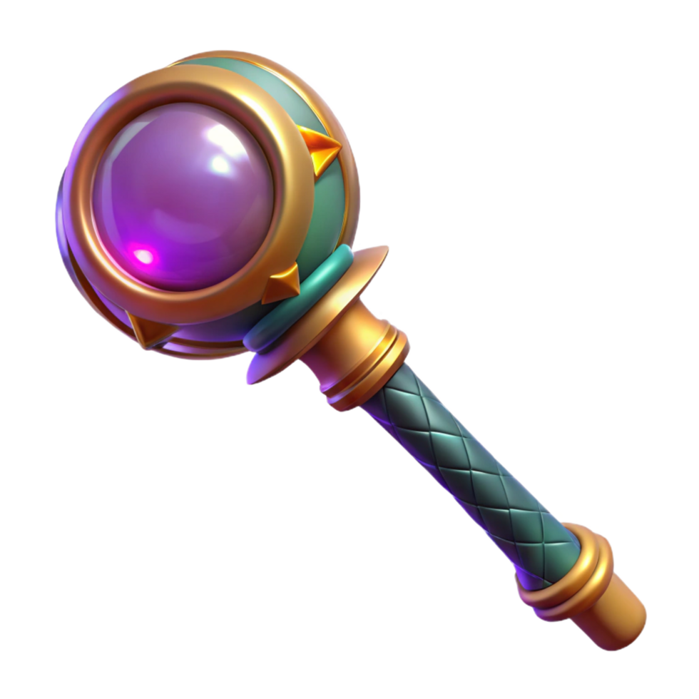 iconic contemporary A powerful magic staff topped with a pulsating orb. NO BACKGROUND with Transparent Background. flawless png