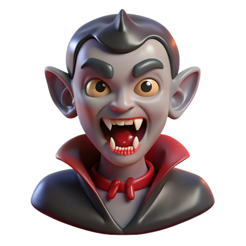 joyful radiant A sinister vampire with fangs bared and blood dripping from its chin. NO BACKGROUND with Transparent Background. professional png