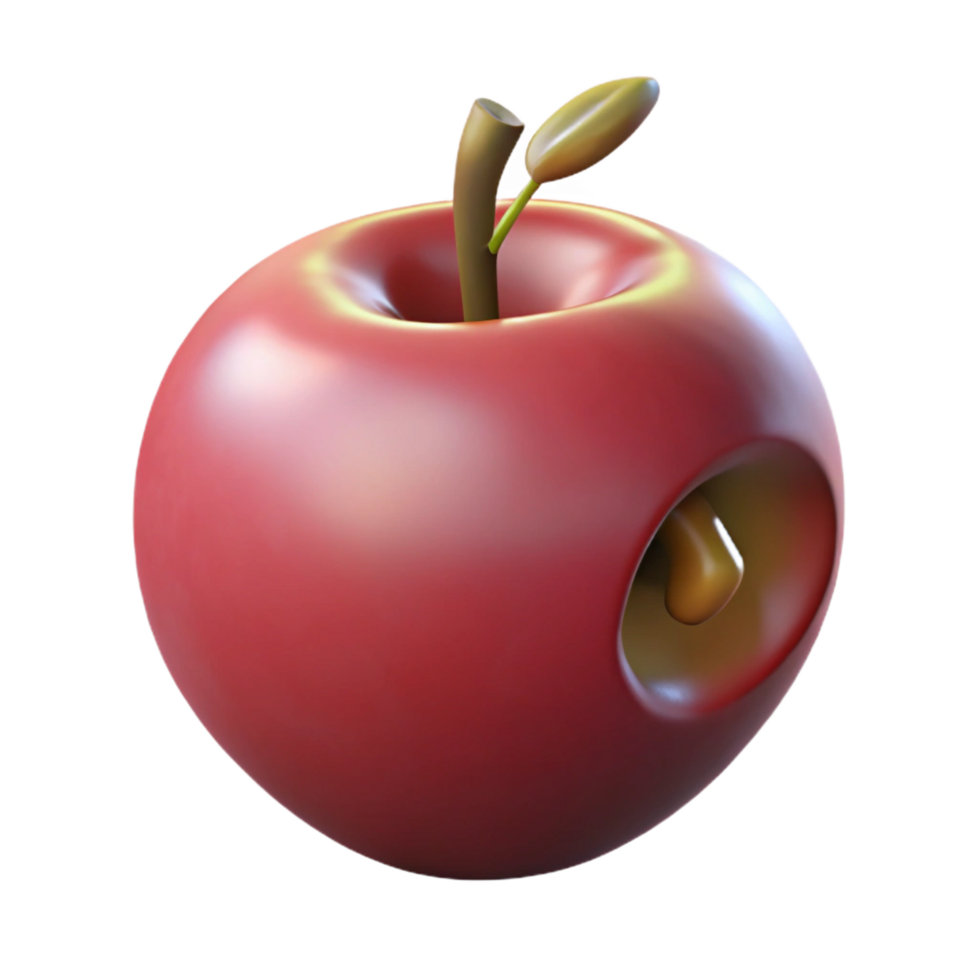 inspired industrial A single, poisoned apple with a bite taken out of it. NO BACKGROUND with Transparent Background. studio quality png