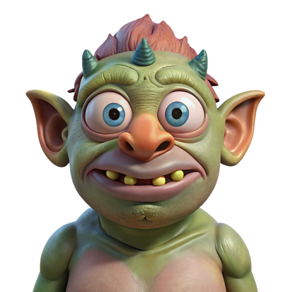 nostalgic captivating A grotesque troll with warty skin and a single, cyclopean eye. NO BACKGROUND with Transparent Background. refined png