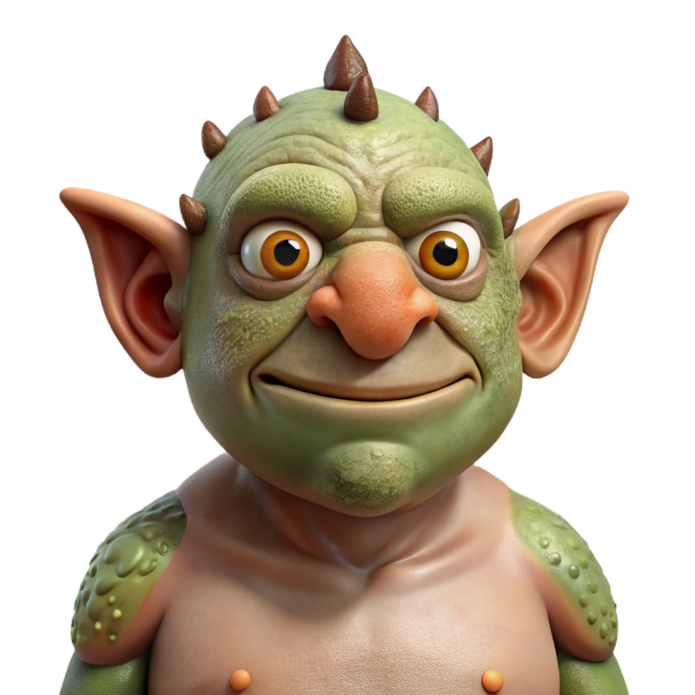 inspired traditional A grotesque troll with warty skin and a single, cyclopean eye. NO BACKGROUND with Transparent Background. ultra HD png