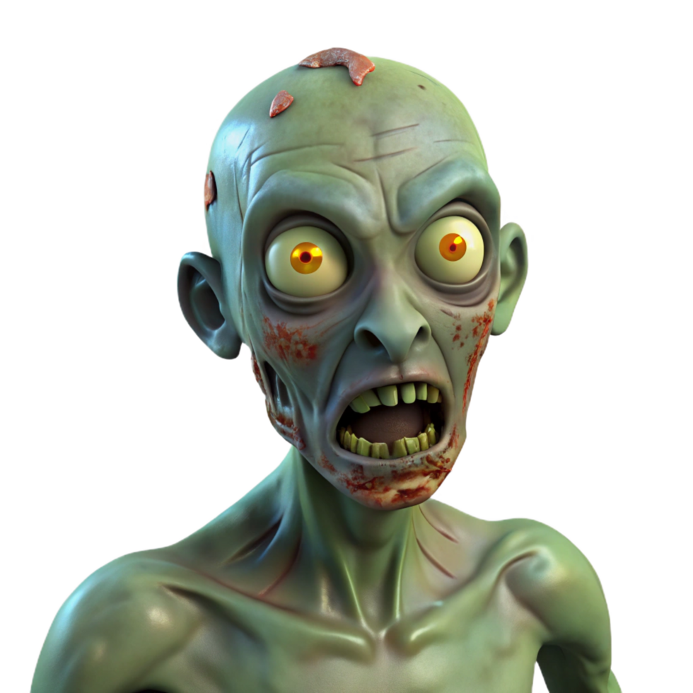 nostalgic splendid A creepy zombie with rotting flesh and glowing eyes. NO BACKGROUND with Transparent Background. high resolution png