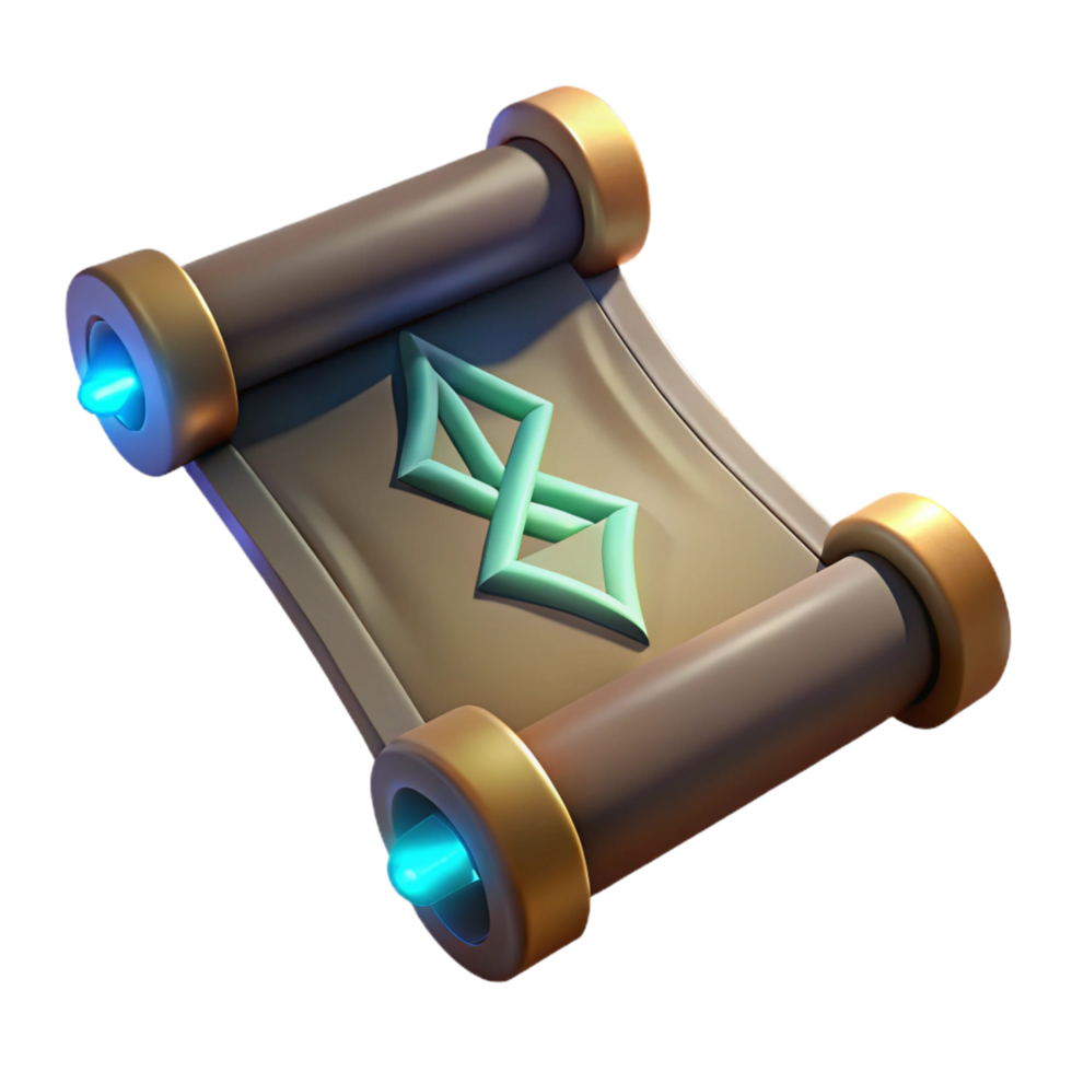 timeless impressionist A single, ancient scroll with glowing runes inscribed on it. NO BACKGROUND with Transparent Background. 4K png