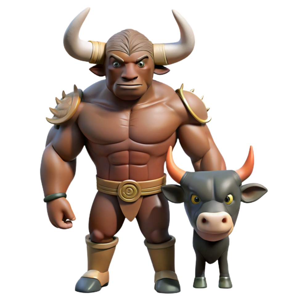unforgettable artistic A menacing minotaur with the head of a bull and the body of a man. NO BACKGROUND with Transparent Background. sharp png