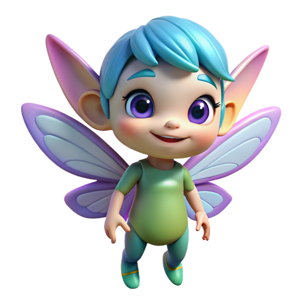 magnificent acclaimed A cute, cuddly pixie with iridescent wings and a mischievous grin. NO BACKGROUND with Transparent Background. png