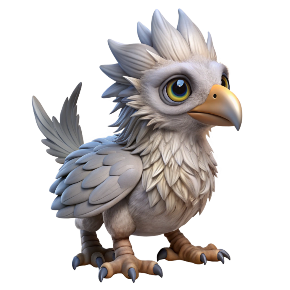 striking dynamic elegant A majestic griffon hatchling with downy feathers. NO BACKGROUND with Transparent Background. genuine png