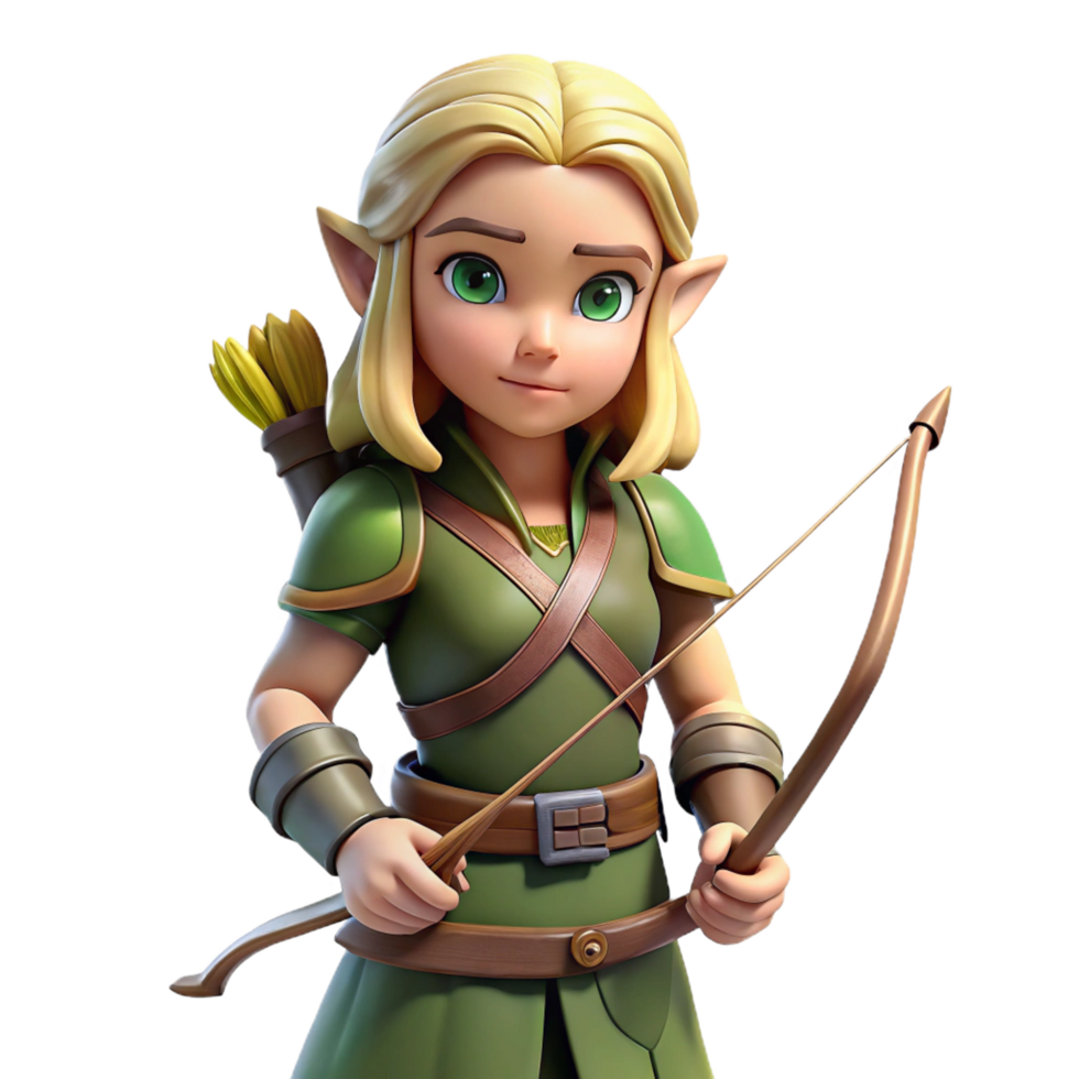 immaculate distinctive A beautiful elf warrior with a bow and arrow. NO BACKGROUND with Transparent Background. png