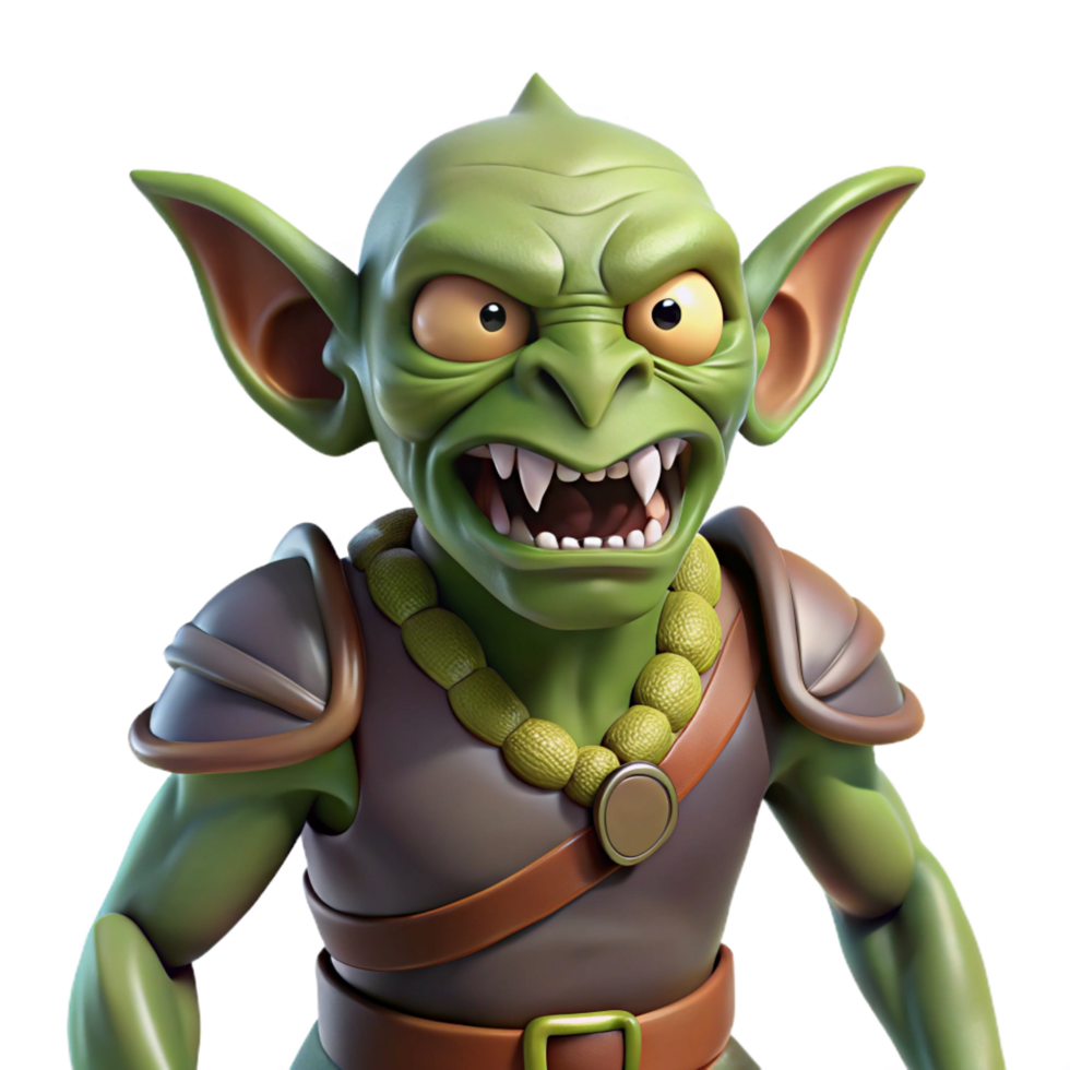 magnificent celebrated A menacing goblin with sharp teeth and a ragged tunic. NO BACKGROUND with Transparent Background. png
