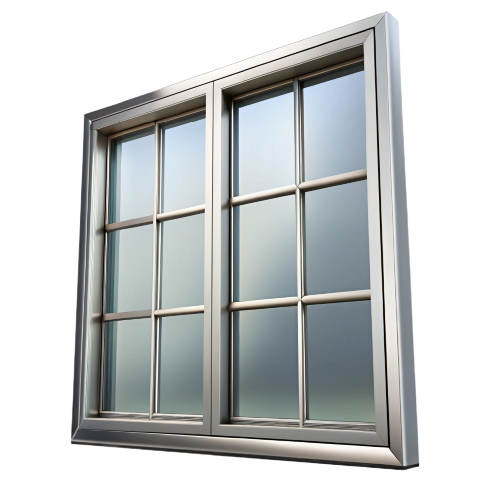 timeless classic Modern window frame, aluminum, double-paned glass. NO BACKGROUND with Transparent Background. 4K png