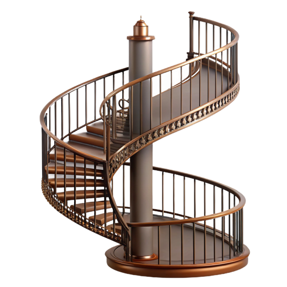 picturesque mysterious coastal Spiral staircase, wrought iron, intricate railing. NO BACKGROUND with Transparent Background. artisan png