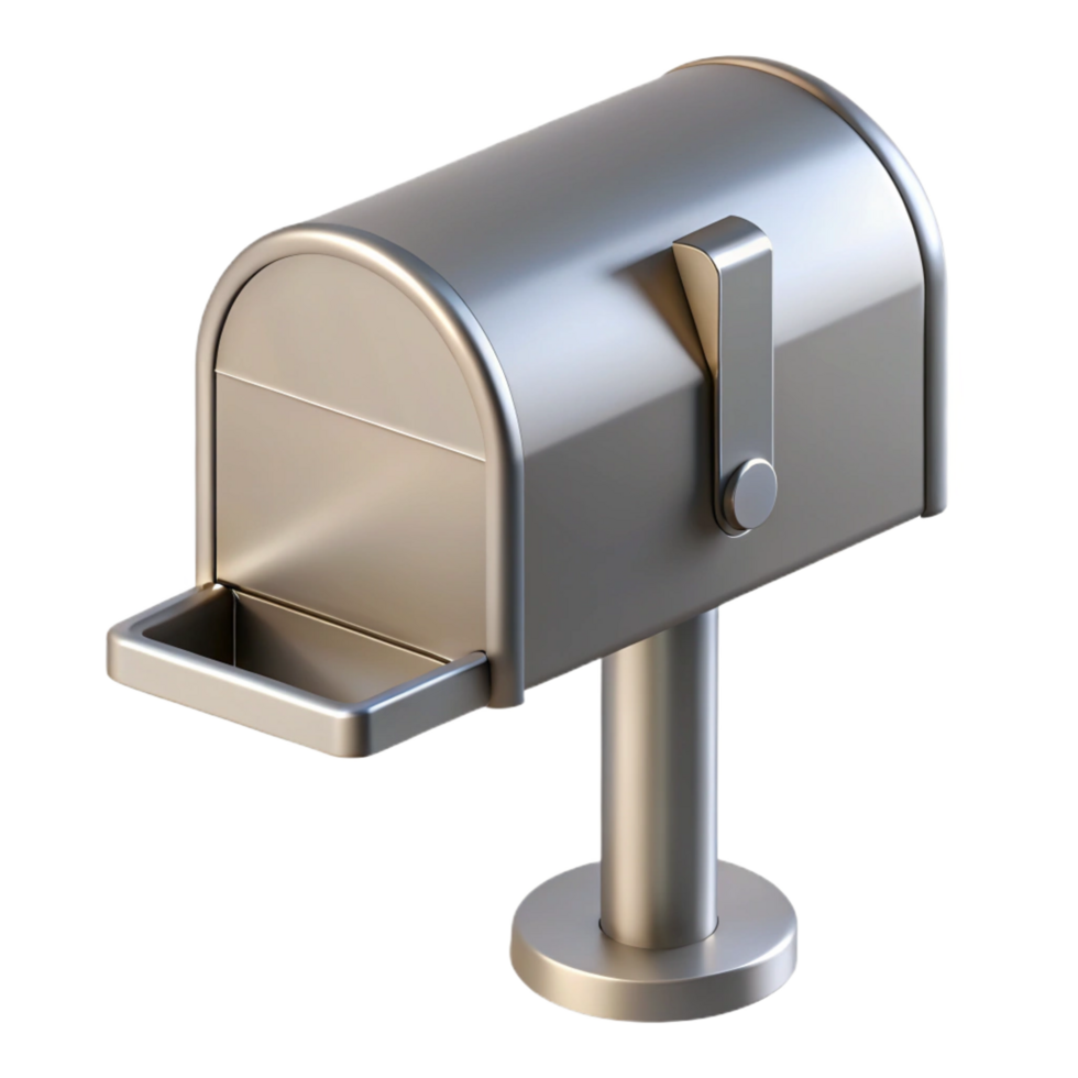 peaceful glorious Modern mailbox, stainless steel, minimalist design. NO BACKGROUND with Transparent Background. masterfully captured png