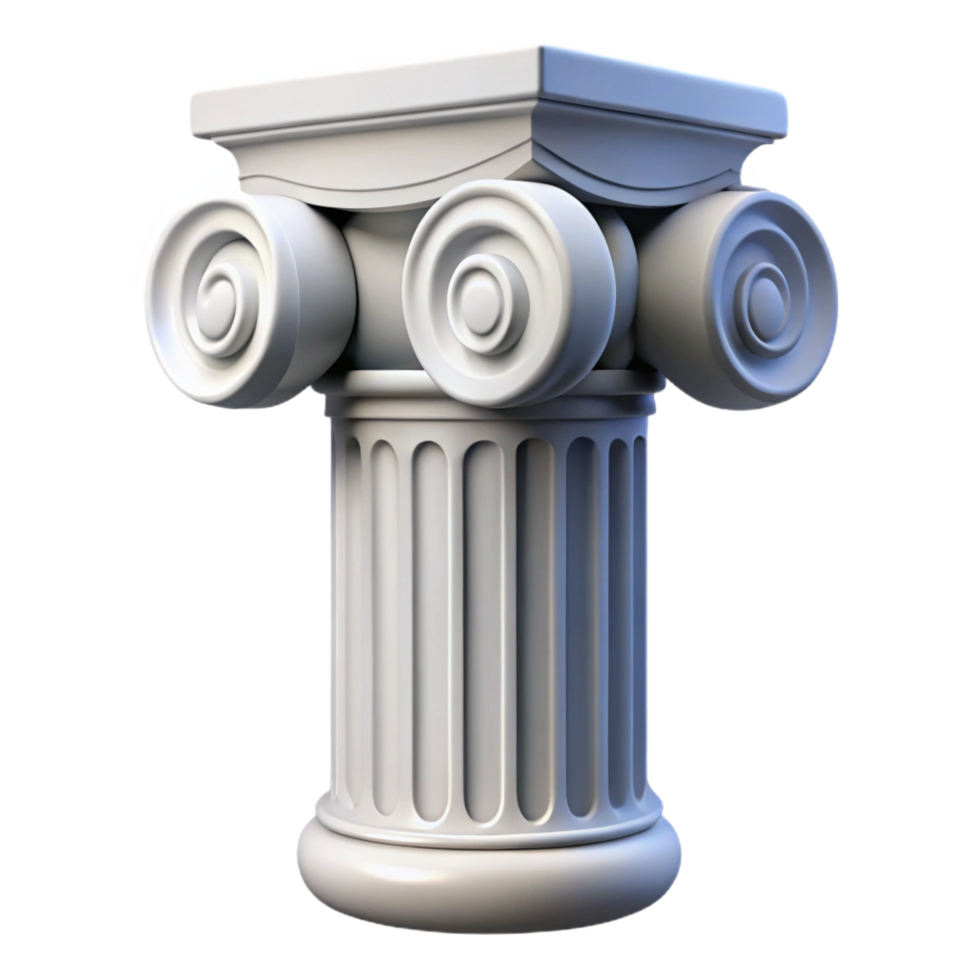 striking minimalist Greek Ionic column capital, scrolled volutes, detailed carving. NO BACKGROUND with Transparent Background. crisp png