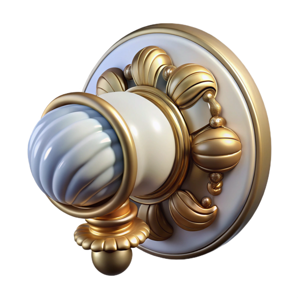 magnificent nostalgic minimalist Victorian doorknob, porcelain and brass, antique style. NO BACKGROUND with Transparent Background. studio quality png