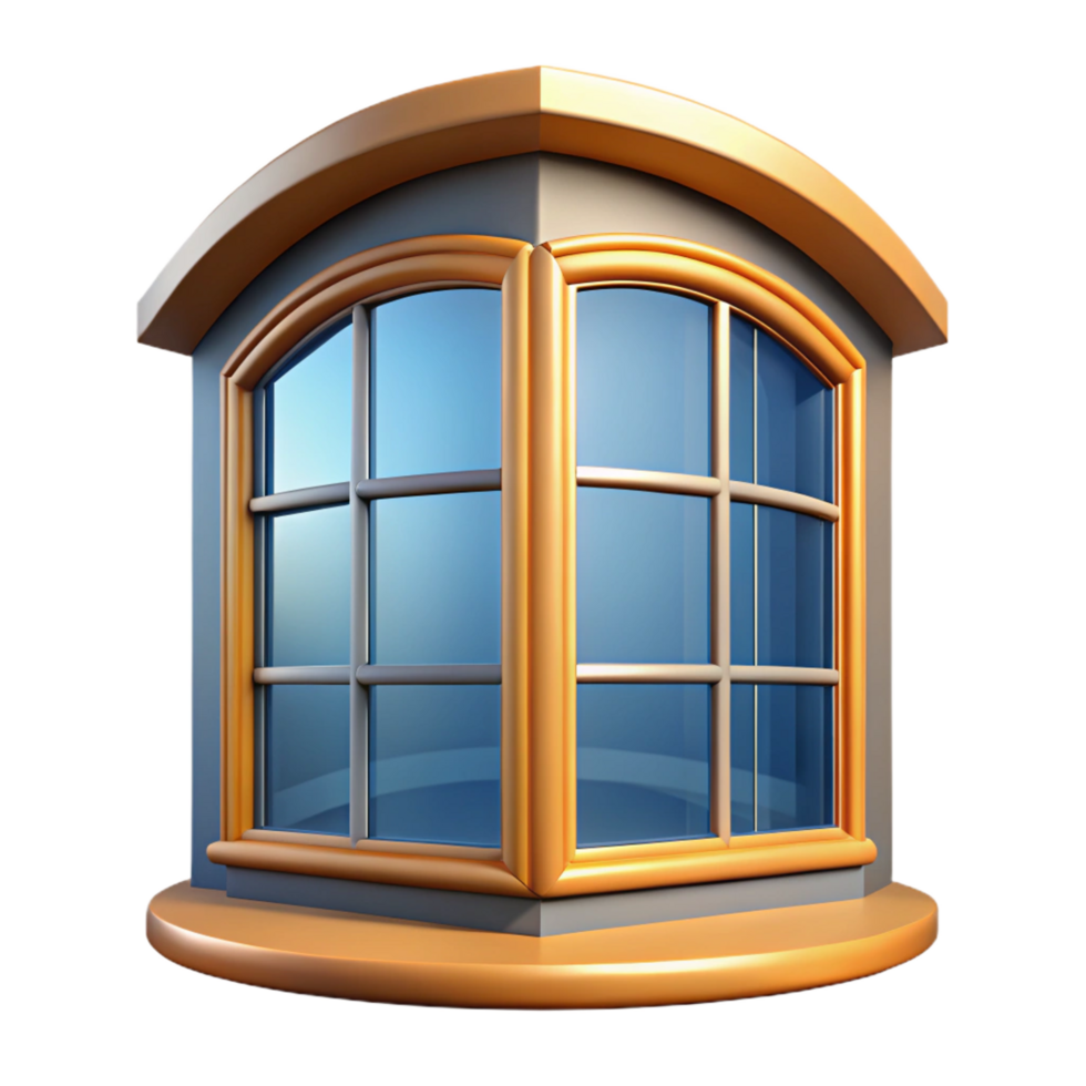 striking melancholic mid-century Bay window, projecting window, curved glass. NO BACKGROUND with Transparent Background. top-tier png
