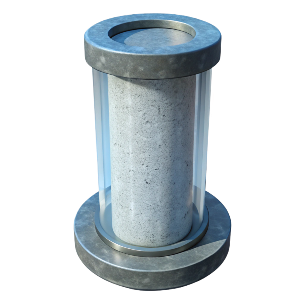 intense captivating Concrete column, cylindrical shape, reinforced concrete. NO BACKGROUND with Transparent Background. museum quality png
