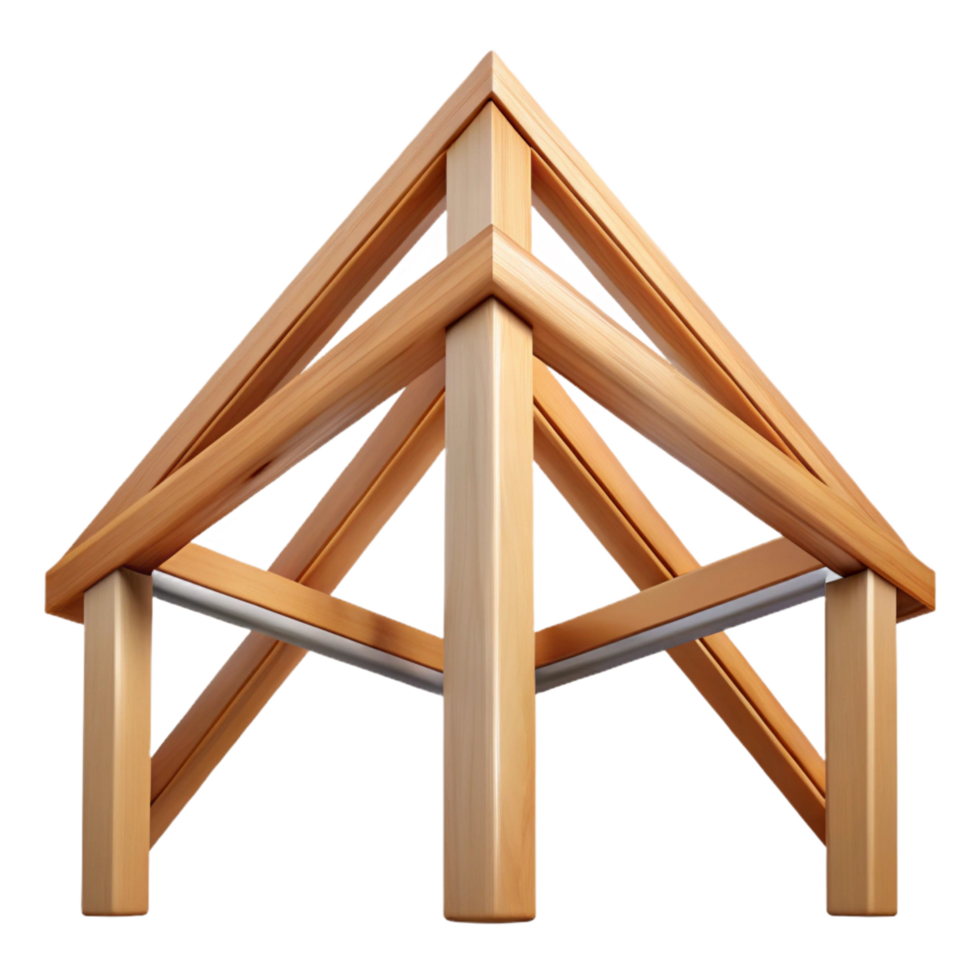 nostalgic striking Wooden truss, roof support, triangular framework. NO BACKGROUND with Transparent Background. 8K png