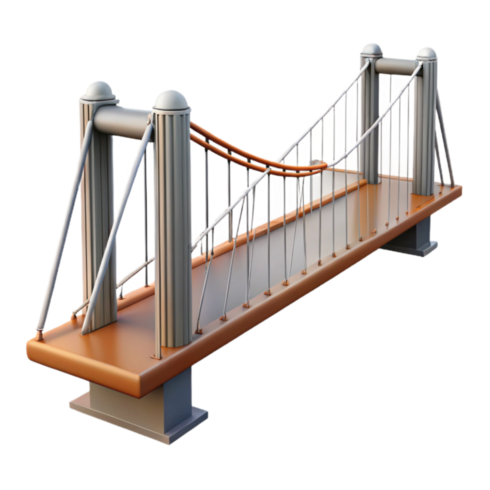 magnificent contemporary Suspension bridge, steel cables, hanging roadway. NO BACKGROUND with Transparent Background. elite png