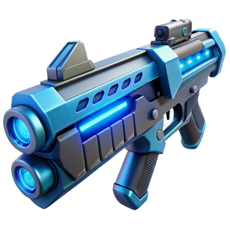 stunning dynamic modern Futuristic energy rifle with glowing blue accents, NO BACKGROUND with Transparent Background. ultra HD png