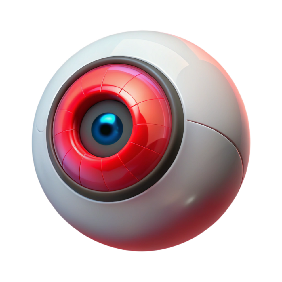 intense radiant Cybernetic eye implant with glowing red pupil, NO BACKGROUND with Transparent Background. genuine png