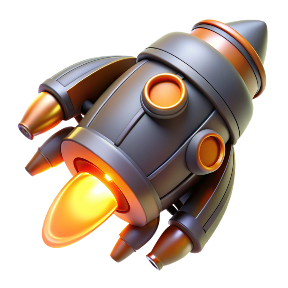 sumptuous nordic Spaceship engine nozzle with glowing orange thrusters, NO BACKGROUND with Transparent Background. museum quality png