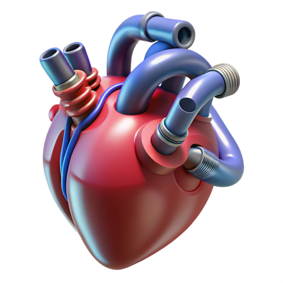 tranquil wonderful Biomechanical heart with pulsating tubes, NO BACKGROUND with Transparent Background. fine detail png