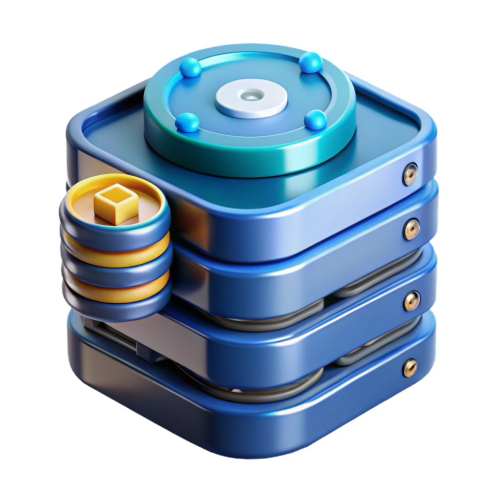 notable industrial Futuristic data storage device with spinning hard drives, NO BACKGROUND with Transparent Background. original png