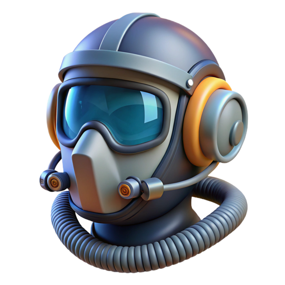 striking calm gothic Futuristic pilot's helmet with integrated oxygen mask, NO BACKGROUND with Transparent Background. ultra HD png