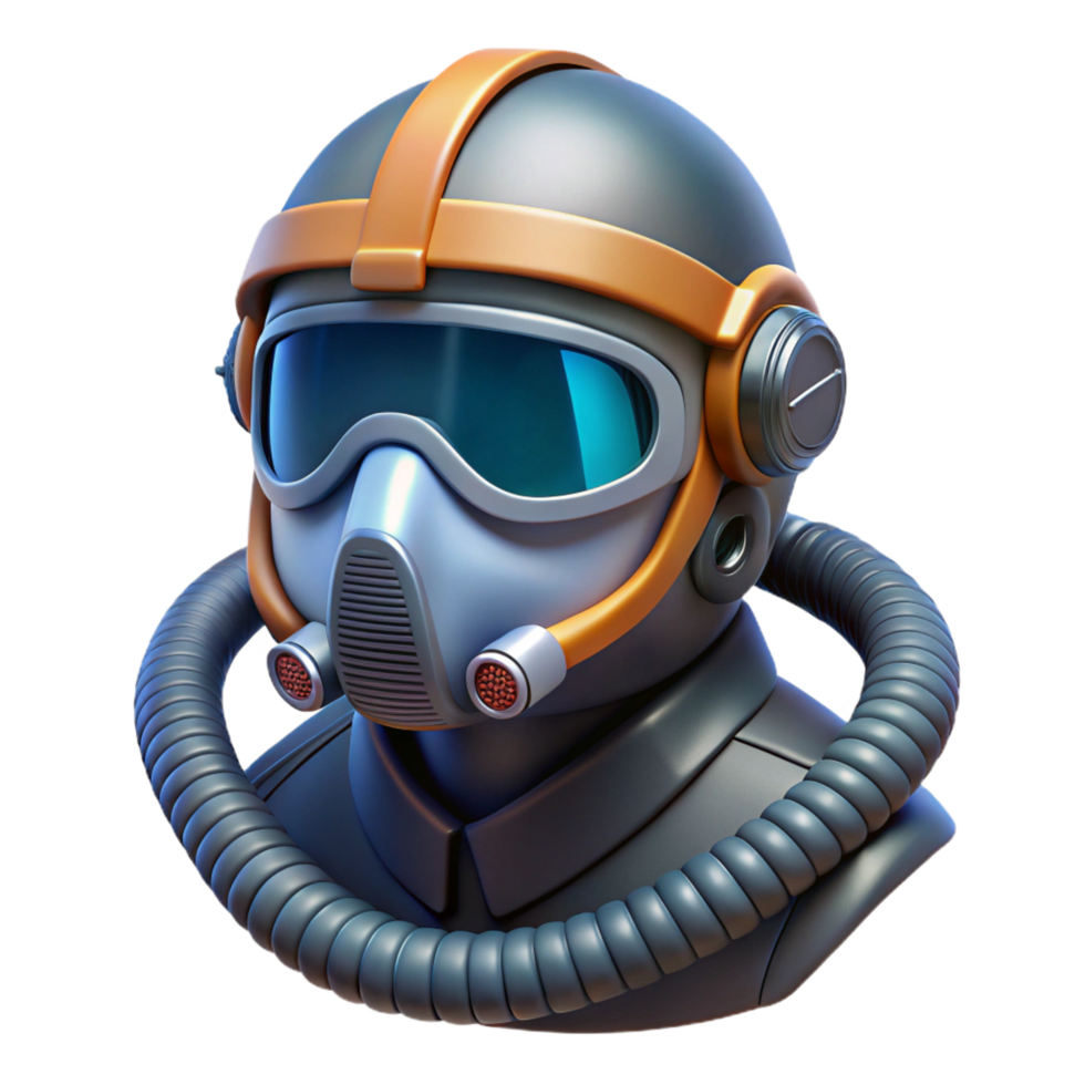 impressive sought-after Futuristic pilot's helmet with integrated oxygen mask, NO BACKGROUND with Transparent Background. png
