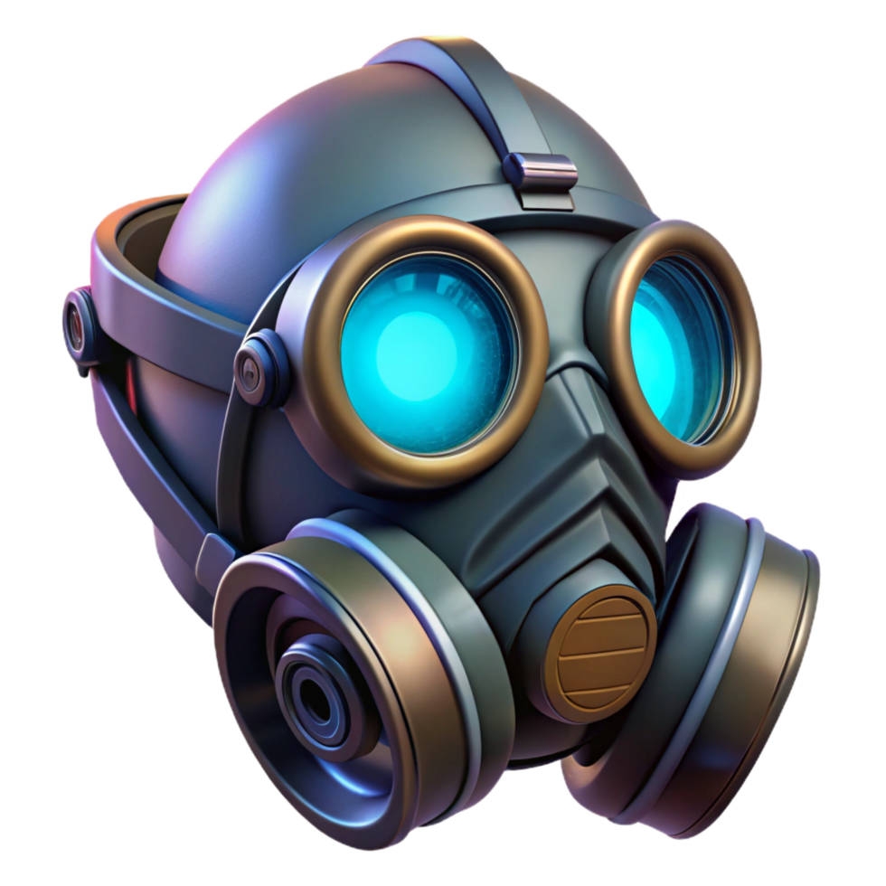 unparalleled baroque Cyberpunk gas mask with glowing filters, NO BACKGROUND with Transparent Background. luxury png