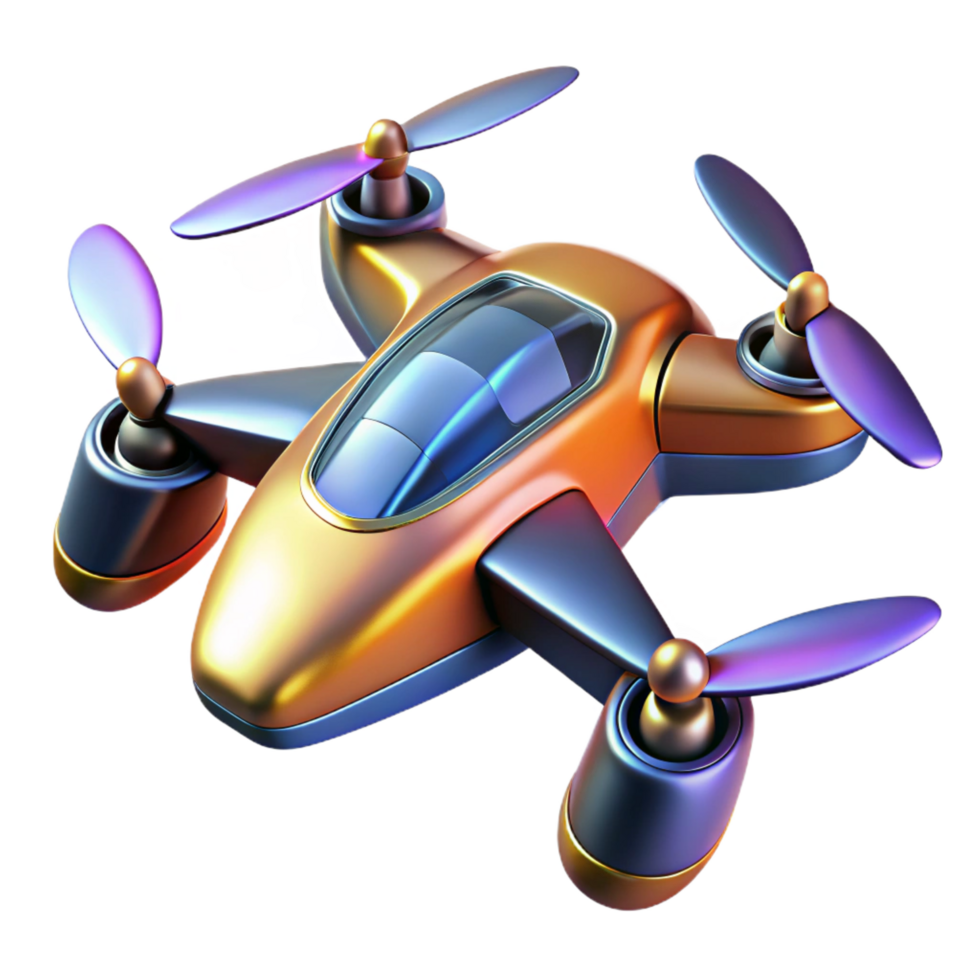 whimsical magnificent Futuristic racing drone with sleek aerodynamic design, NO BACKGROUND with Transparent Background. flawless png