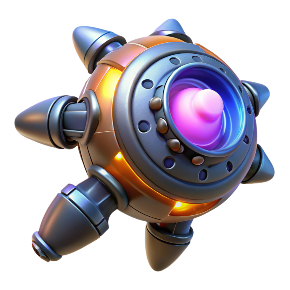 splendid joyful industrial Alien weapon with pulsating energy core, NO BACKGROUND with Transparent Background. genuine png