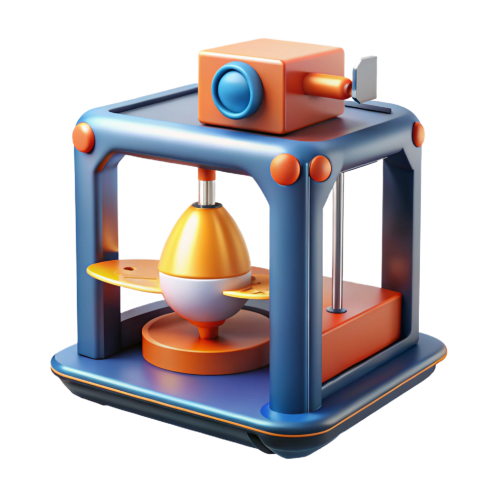 wonderful celebrated Advanced 3D printer creating a miniature spaceship, NO BACKGROUND with Transparent Background. png