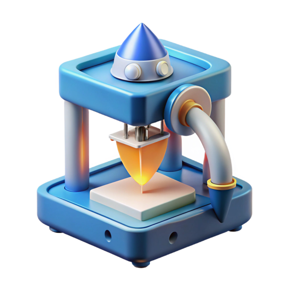 unparalleled classic Advanced 3D printer creating a miniature spaceship, NO BACKGROUND with Transparent Background. professional png