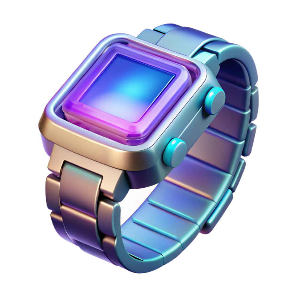 magnificent abstract Cyberpunk wristwatch with holographic display, NO BACKGROUND with Transparent Background. genuine png