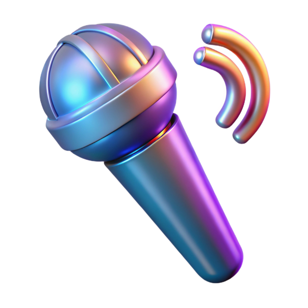 splendid inspired Futuristic microphone with holographic sound waves, NO BACKGROUND with Transparent Background. png