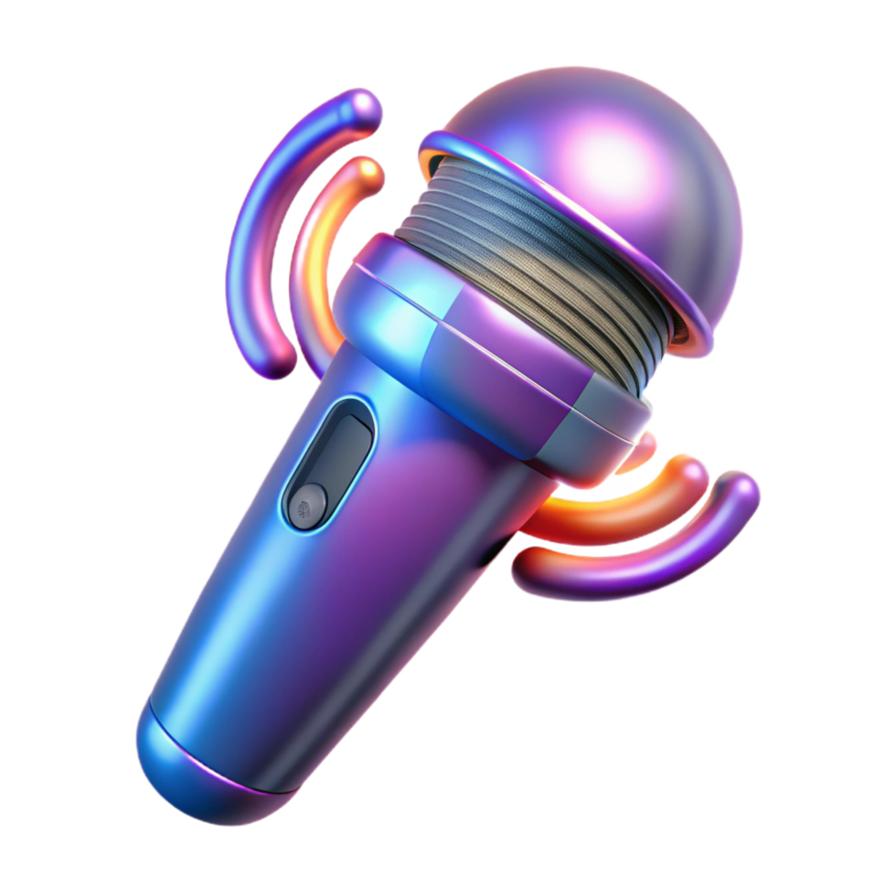 serene unparalleled Futuristic microphone with holographic sound waves, NO BACKGROUND with Transparent Background. png