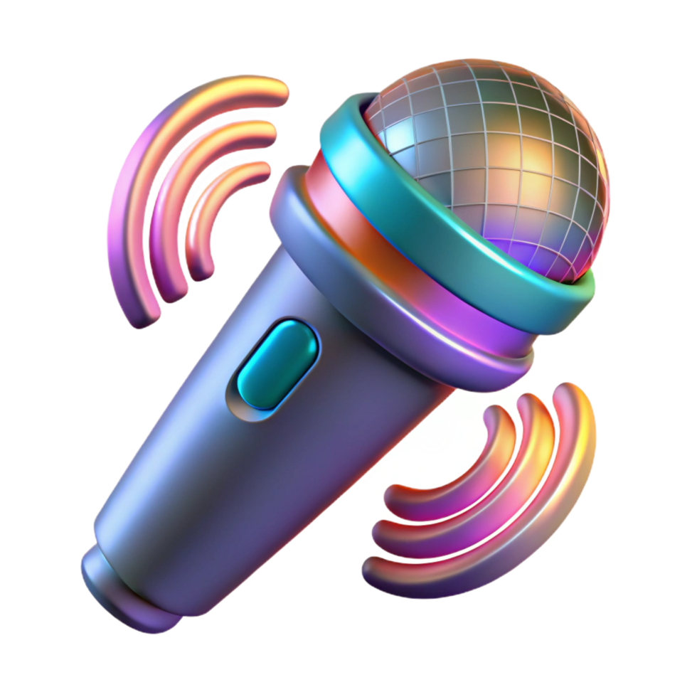 majestic dreamy geometric Futuristic microphone with holographic sound waves, NO BACKGROUND with Transparent Background. luxury png