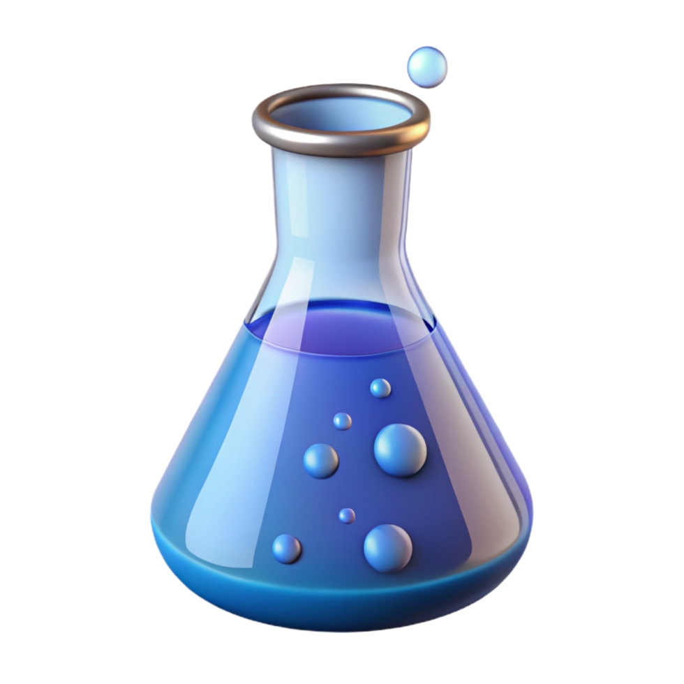 sumptuous nordic Advanced laboratory beaker with bubbling liquid, NO BACKGROUND with Transparent Background. premium png