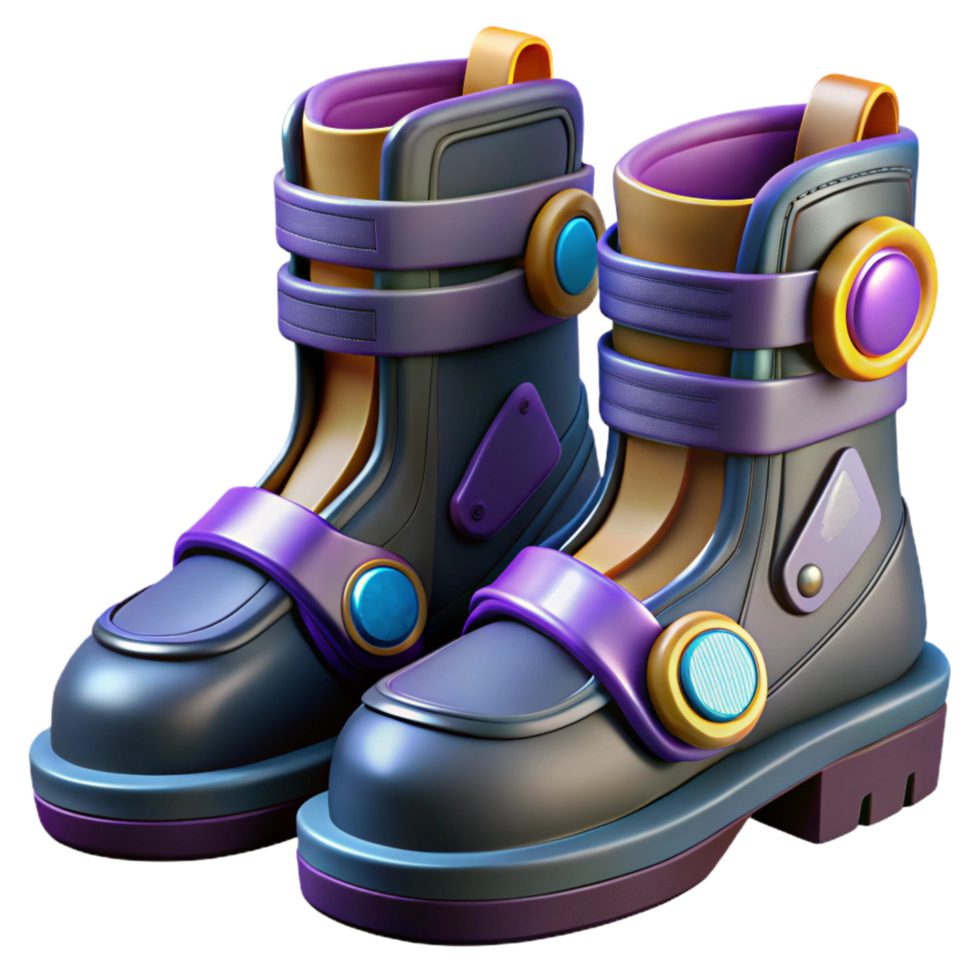 vibrant remarkable Cyberpunk boots with retractable blades, NO BACKGROUND with Transparent Background. png