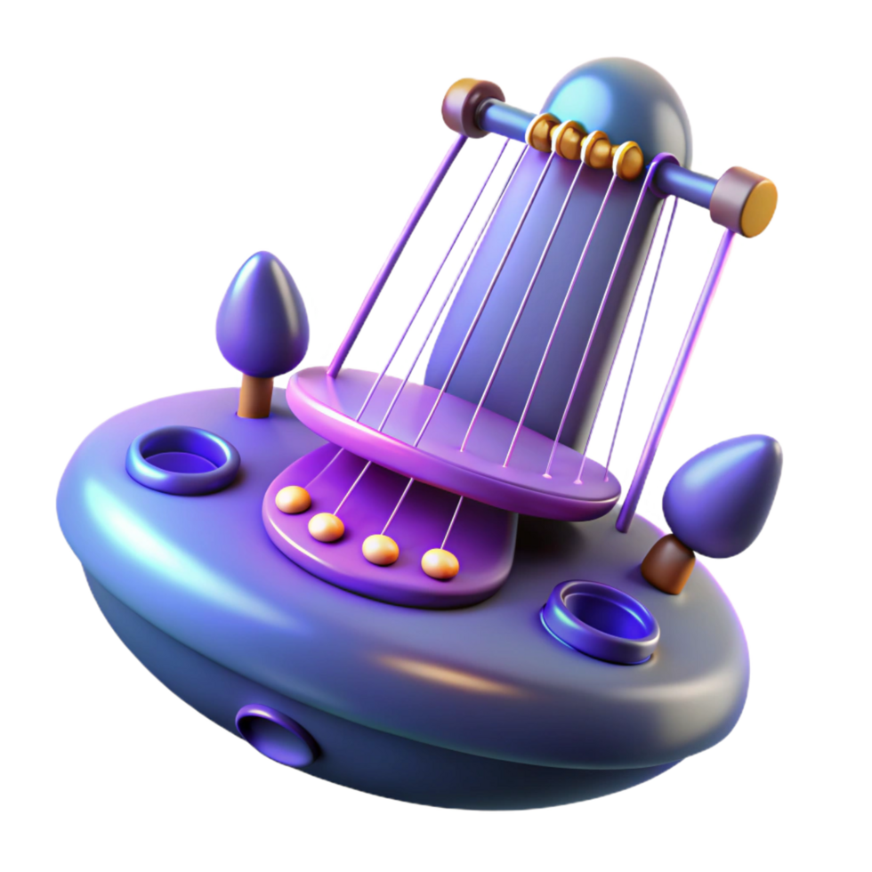 vibrant tranquil organic Alien musical instrument with glowing strings, NO BACKGROUND with Transparent Background. impeccable png