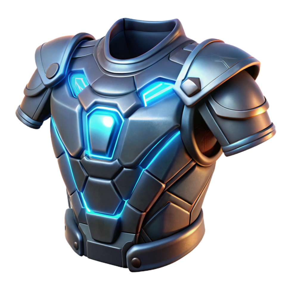 striking avant-garde Cyberpunk armor plating with glowing energy fields, NO BACKGROUND with Transparent Background. high quality png