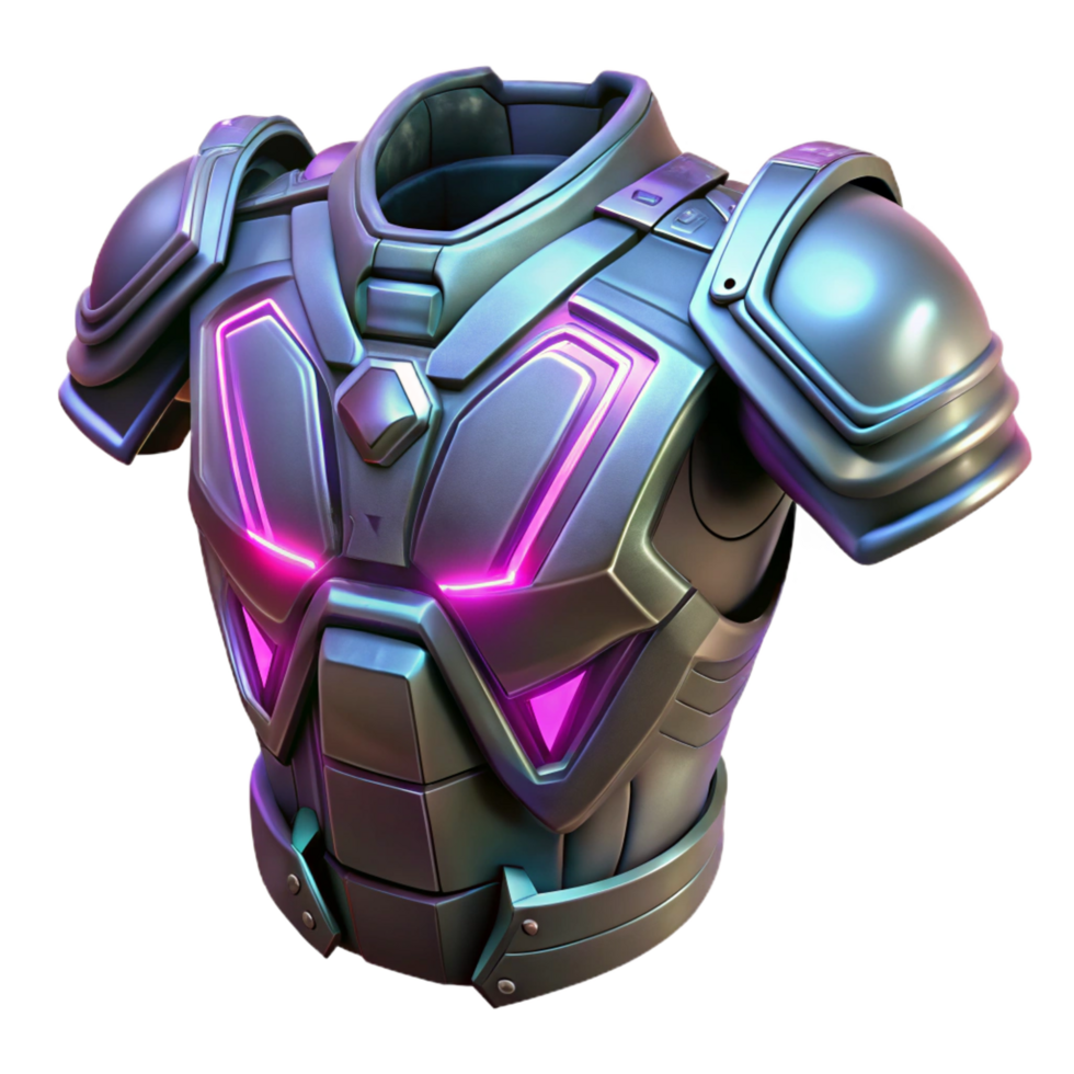 pristine reflective surreal Cyberpunk armor plating with glowing energy fields, NO BACKGROUND with Transparent Background. genuine png